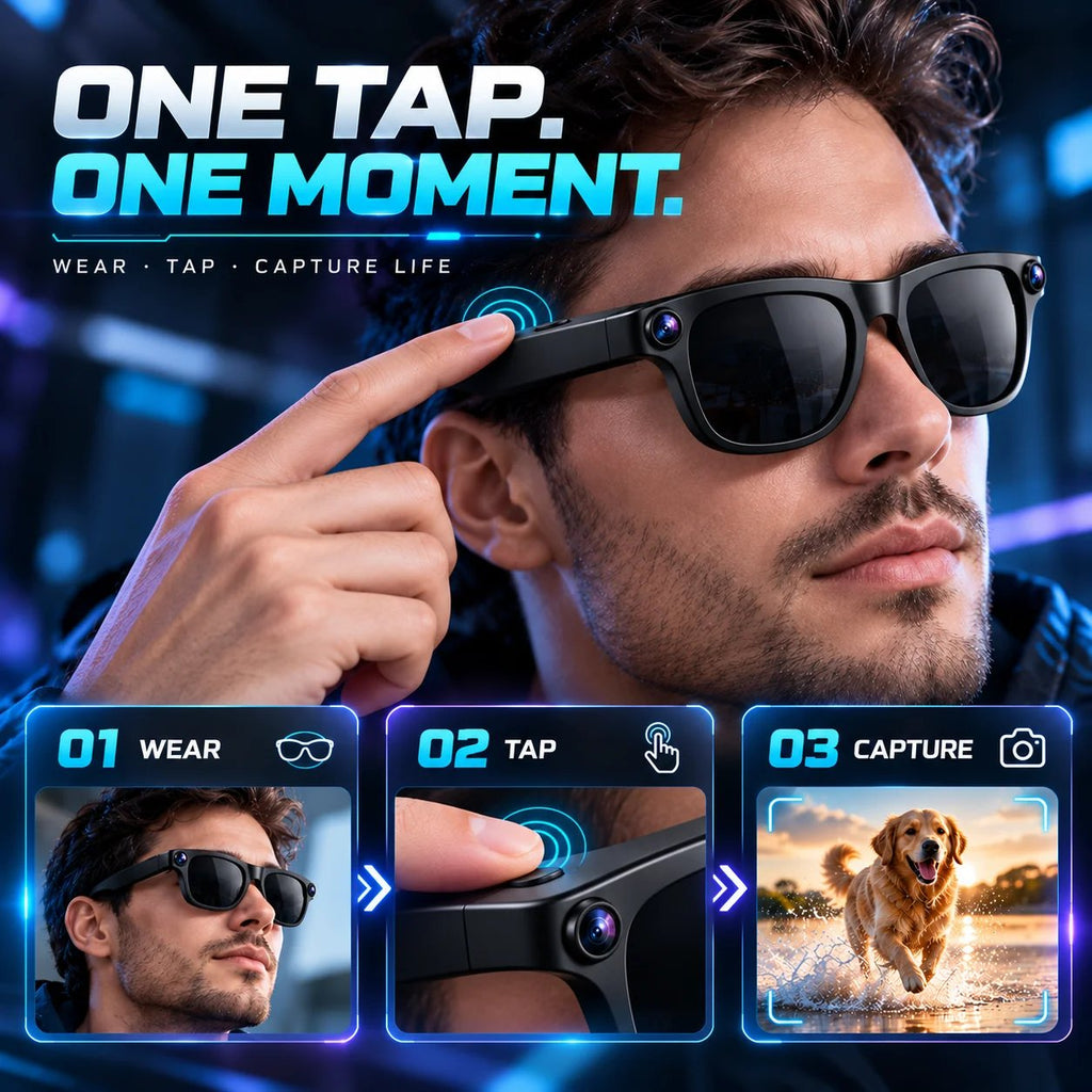 📸 Smart Camera Glasses – Dual-Camera POV Photos & Bluetooth Audio